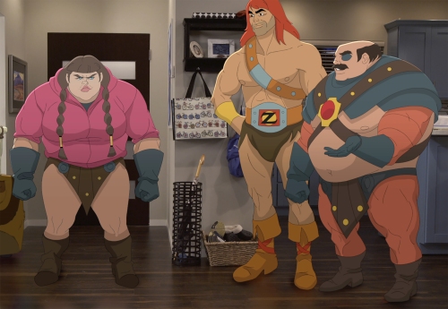 SON OF ZORN:  L-R:  Headbutt Girl (voiced by guest star Ashley Padilla, Zorn (voiced by Jason Sudeikis) and Hedbutt Man (voiced by guest star Rob Riggle) in the "Return of the Drinking Buddy" episode of SON OF ZORN airing Sunday, Dec. 4 (8:30-9:00 PM ET/PT) on FOX.  ©2016 Fox Broadcasting Co.  Cr:  FOX