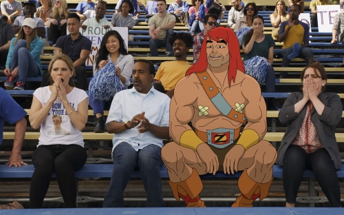 SON OF ZORN:  L-R:  Cheryl Hines, Tim Meadows, Zorn (voiced by Jason Sudeikis) and Artemis Pebdani in the "Quest for Craig" episode of SON OF ZORN airing Sunday, Feb. 12 (8:30-9:00 PM ET/PT) on FOX.  ©2017 Fox Broadcasting Co.  Cr:  FOX